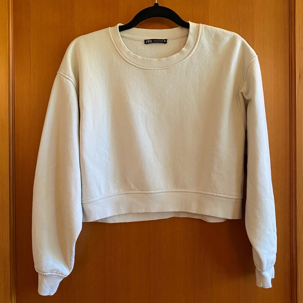 cropped off white crewneck sweater
